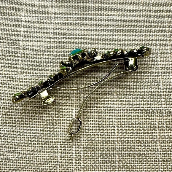 Light Green Peridot AB Floral Crystal Rhinestone Medium Barrette Hair Clip - Picture 9 of 11